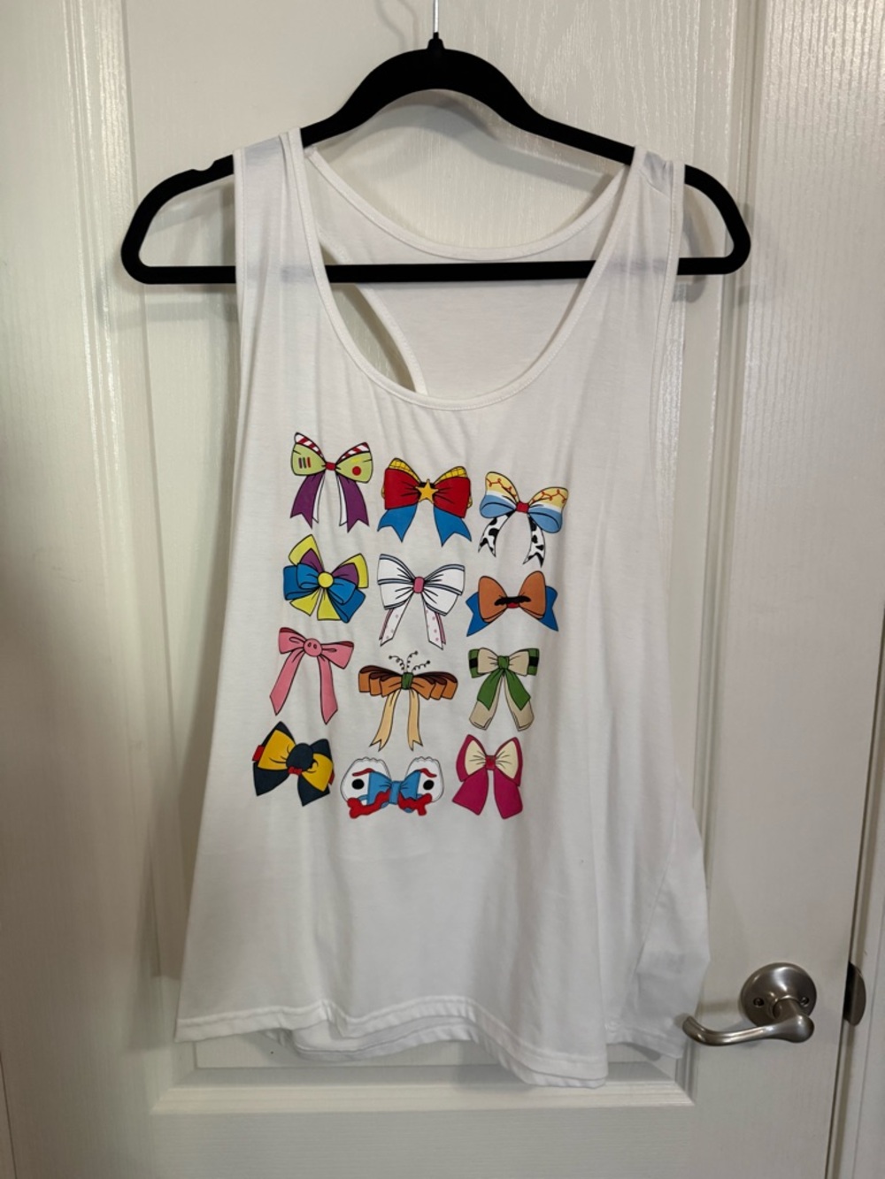 White Tank Top with Colorful Bow Print